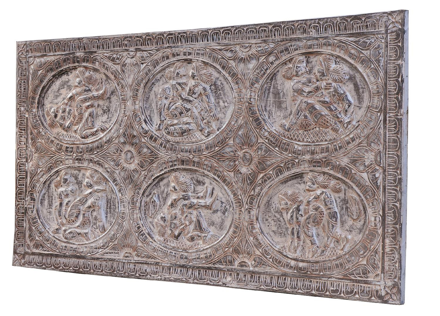 Indien großes altes Kopfteil Bett Wandbild Palastszenen 