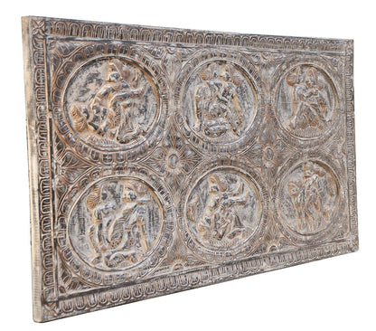 Indien großes altes Kopfteil Bett Wandbild Palastszenen 