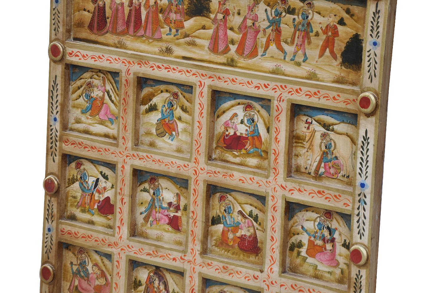 India geschnitztes Wandbild Kassetten Panel in zarten Farben Gottheiten