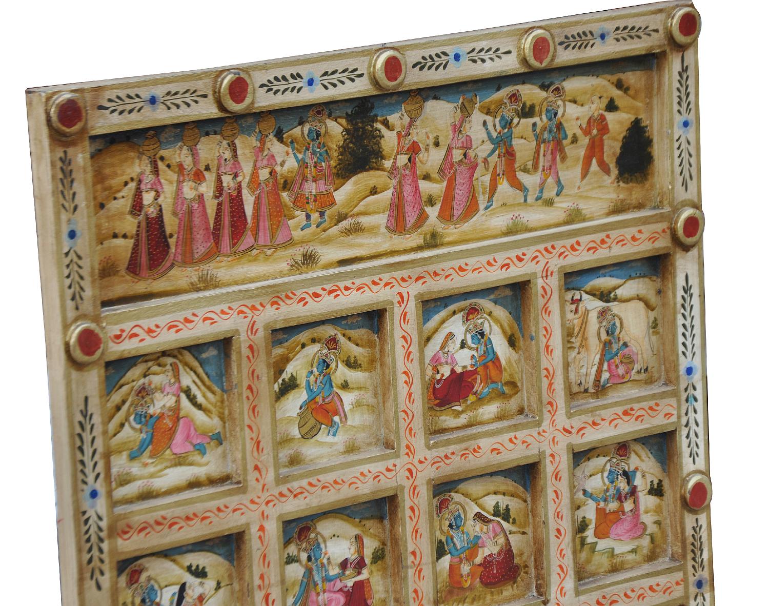 India geschnitztes Wandbild Kassetten Panel in zarten Farben Gottheiten