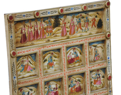 India geschnitztes Wandbild Kassetten Panel in zarten Farben Gottheiten