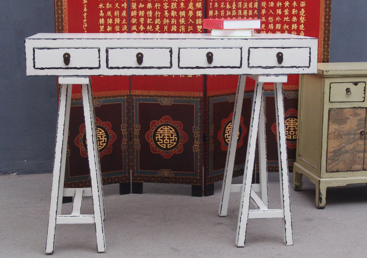 China filigrane Anrichte Garderobentisch Schreibtisch Pinienholz altweiß