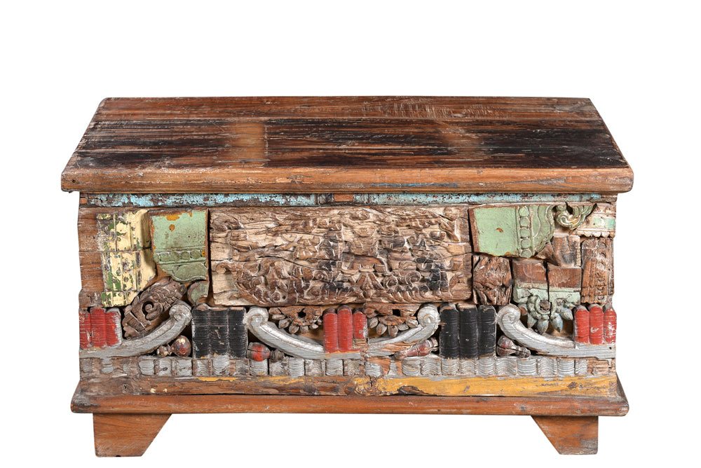 India kleine Antikholz Truhe Kassette Box Sitzpodest Couchtisch bunt bemalt