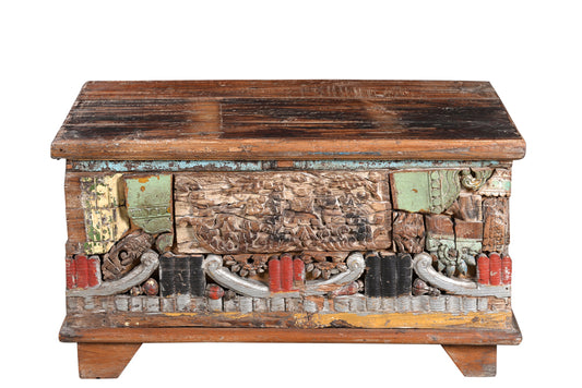 India kleine Antikholz Truhe Kassette Box Sitzpodest Couchtisch bunt bemalt