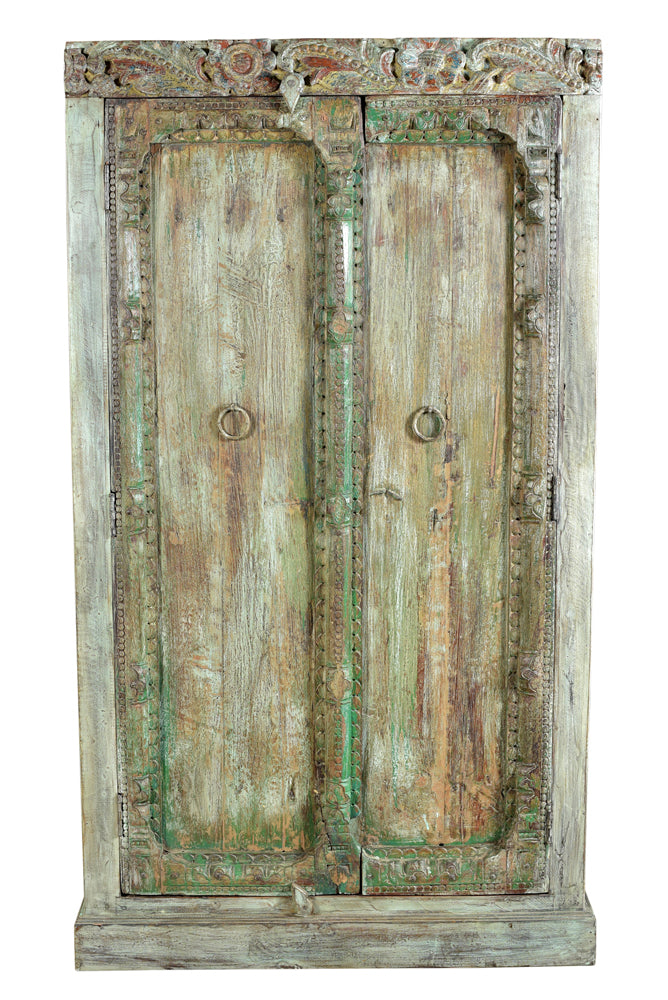 Indien antikgrün Schrank Schnitzereien heavy used optic Doppeltüren Gujarat 