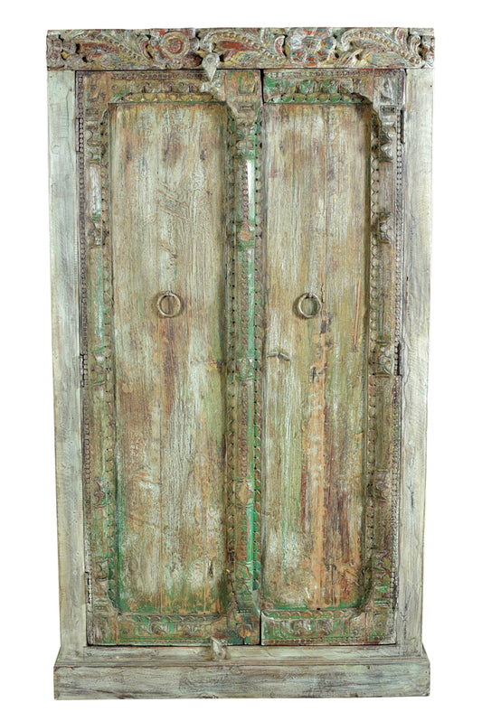 Indien antikgrün Schrank Schnitzereien heavy used optic Doppeltüren Gujarat 