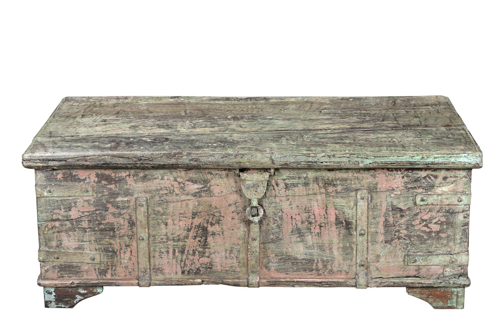 India 1960 große Truhe Box Kassette deutliche Gebrauchsspuren Rajasthan Antiquität