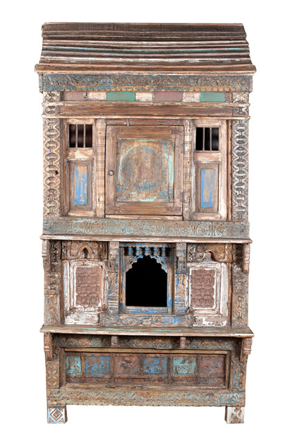 India Varanassi 1930 großer Schrank Tempelschrank tolle Frontoptik beschnitzt und bemalt