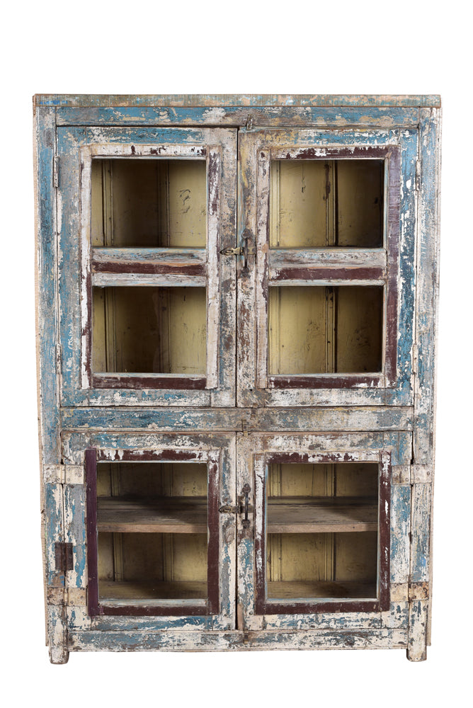 Indien halbhoher Spiegelschrank Glasvitrine antike Bemalung antik