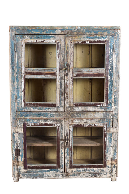 Indien halbhoher Spiegelschrank Glasvitrine antike Bemalung antik