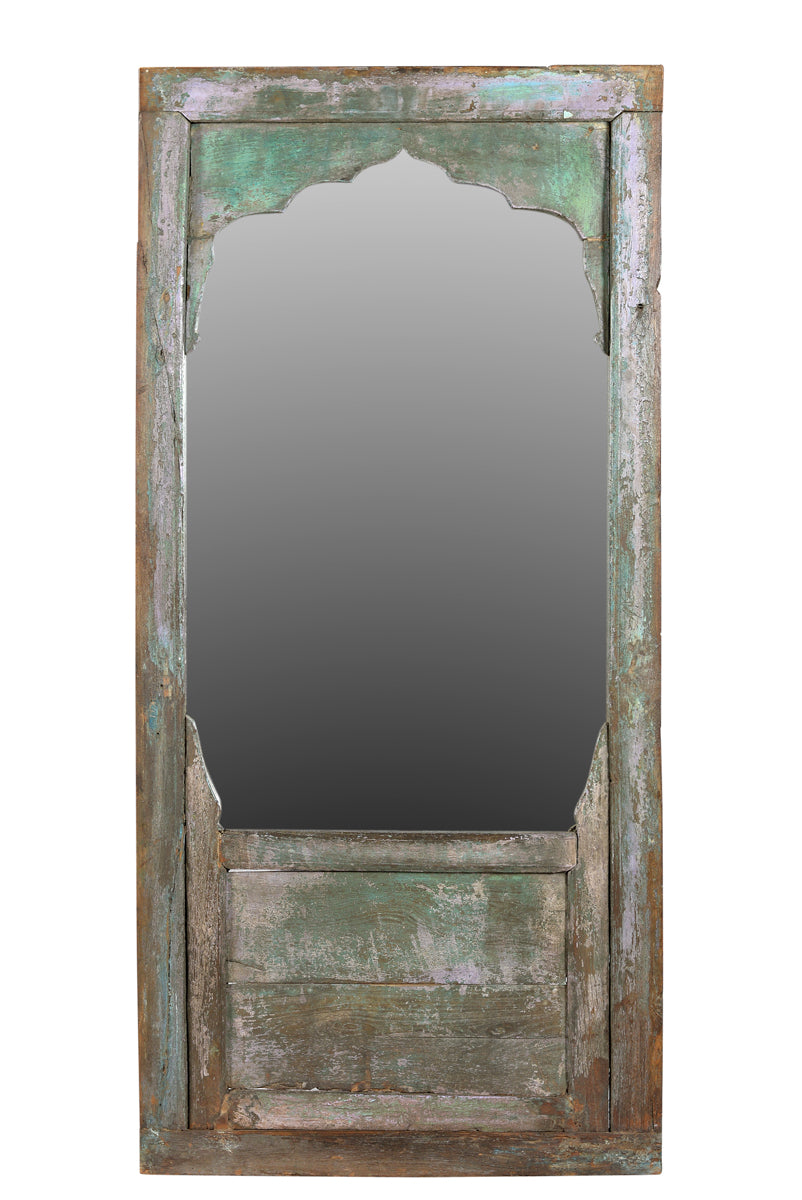 Koloniales Indien großer Wandspiegel aus antikem Fensterrahmen 1930 geschnitztes Dekor