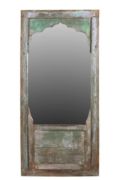 Koloniales Indien großer Wandspiegel aus antikem Fensterrahmen 1930 geschnitztes Dekor