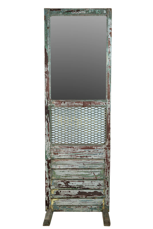 India hoher Spiegel Schminkspiegel aus Theater aus Holz und Metall heavy used optic