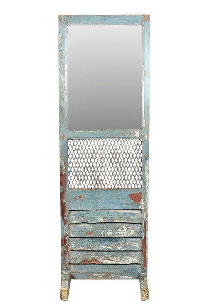 India mannshoher Spiegel Standspiegel altes Theatermöbel aus Holz und Metall heavy used finish