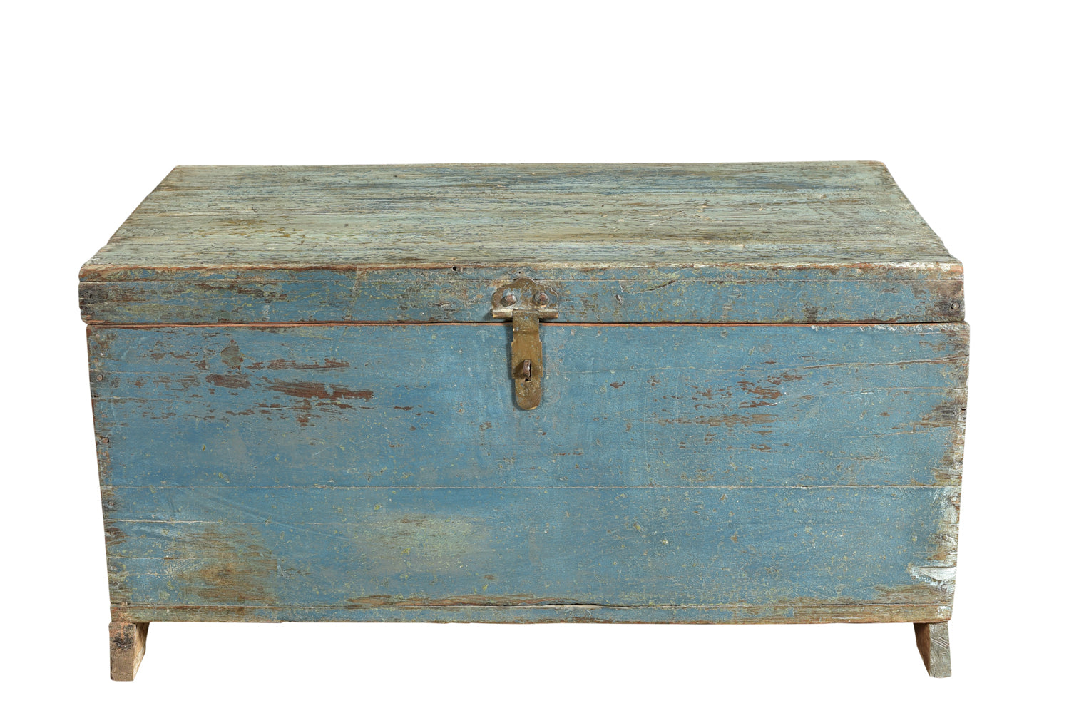 Indien 1950 kleine hellblaue Truhe Kassette Box Metallbeschlag Goa