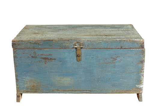 Indien 1950 kleine hellblaue Truhe Kassette Box Metallbeschlag Goa