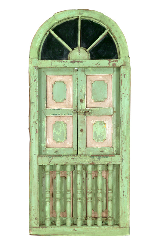 Indien großes halbrundse Fenster Einbau Segment grüne Antiklook Goa ca 1925