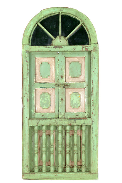 Indien großes halbrundse Fenster Einbau Segment grüne Antiklook Goa ca 1925