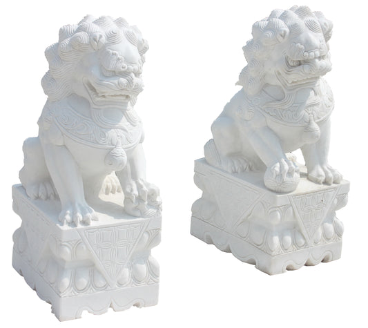 Fu Dog Paar Tempel Loewen Waechter Marmor Bildhauerarbeit