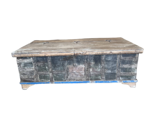 Indien shabby chic lange Truhe Box mit Rollen weiss bemaltes Teak
