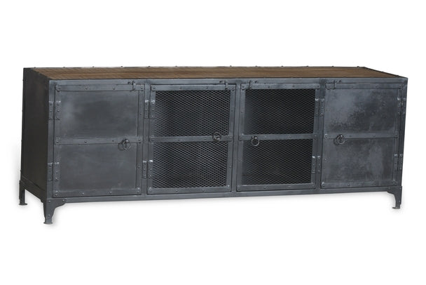Luxury-Park Lowboard in Gusseisen-Optik aus Holz – TV Möbel aus Indien für Flachbildfernseher