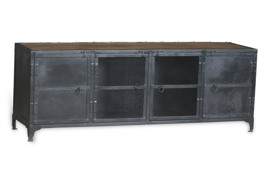 Luxury-Park Lowboard in Gusseisen-Optik aus Holz – TV Möbel aus Indien für Flachbildfernseher