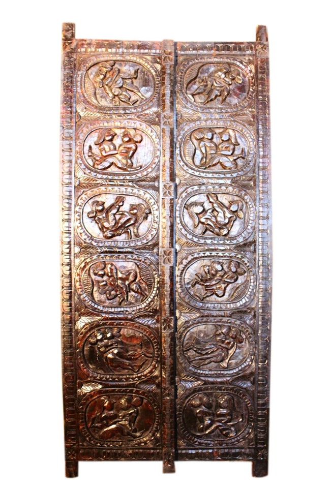 Aufwendig gearbeitete Kamasutra Tür aus Palisander