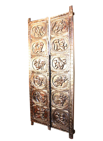 Aufwendig gearbeitete Kamasutra Tür aus Palisander