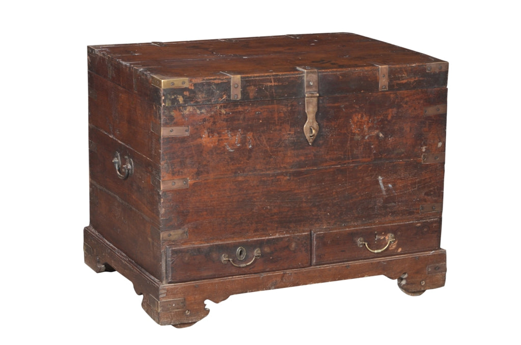 Indien 1900 antike Hochzeitstruhe Kassette Box Metallbeschlag Jodhpur