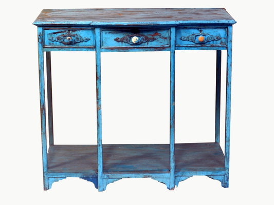 Indien Wandkonsole Blau Massivholz