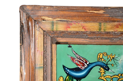 Indien 1950 altes Wandbild mit Holzrahmen Palastszene Rajasthan