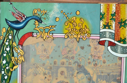 Indien 1950 altes Wandbild mit Holzrahmen Palastszene Rajasthan