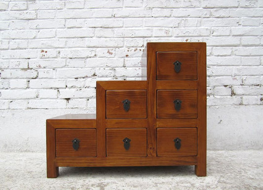 Luxury-Park Kleine Stufen-Kommode aus Pinienholz – Bibliothekstreppe im Chinesischen Design