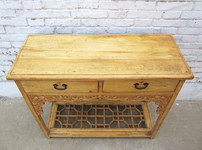 China 1940 Shanxi kleiner Schreibtisch Garderobentisch reiche Schnitzerei helle Pinie