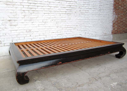 China breites Bett Opiumbett Doppelbett mit Lattenrost schwarzes Ulmenholz