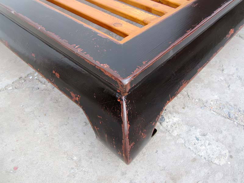 China breites Bett Opiumbett Doppelbett mit Lattenrost schwarzes Ulmenholz