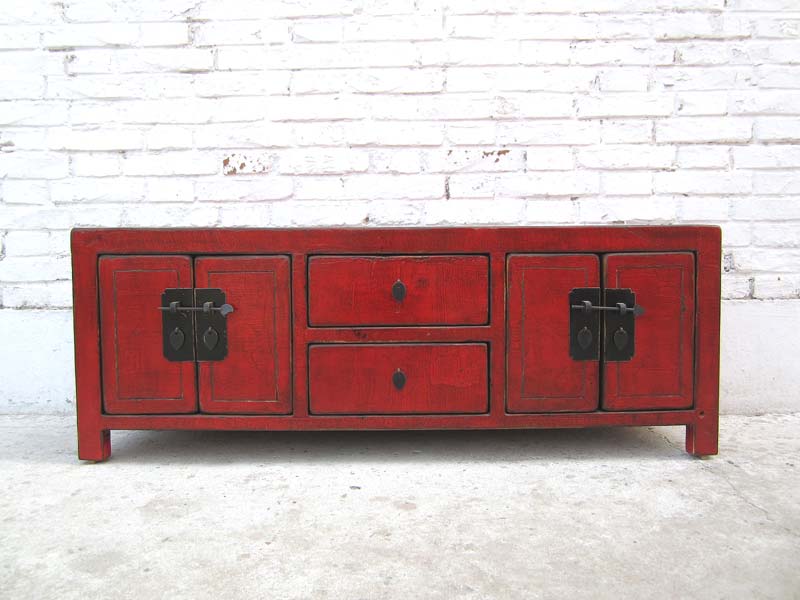 China Lowboard niedrige Kommode ideal für Flachbildschirm braunrote Pinie