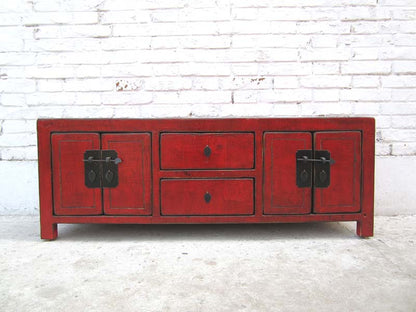 China Lowboard niedrige Kommode ideal für Flachbildschirm braunrote Pinie