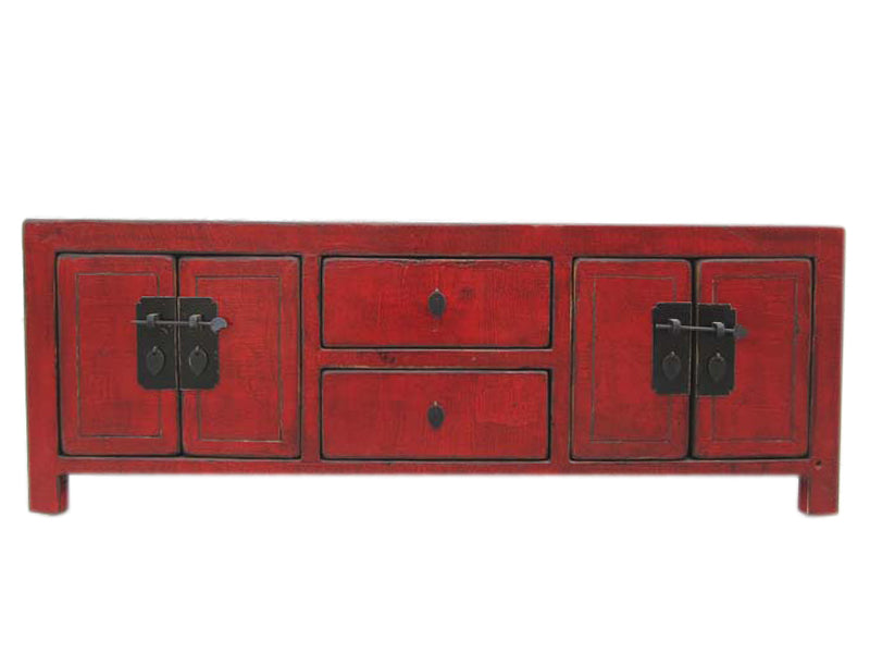 China Lowboard niedrige Kommode ideal für Flachbildschirm braunrote Pinie