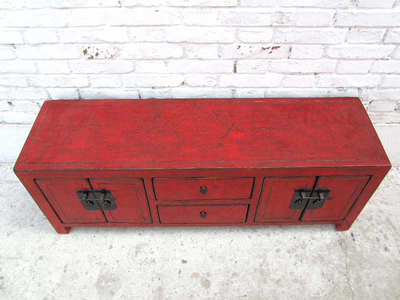 China Lowboard niedrige Kommode ideal für Flachbildschirm braunrote Pinie