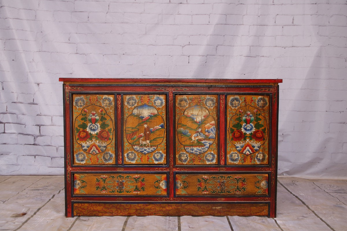 Tibet breite Kommode in traditioneller Bemalung