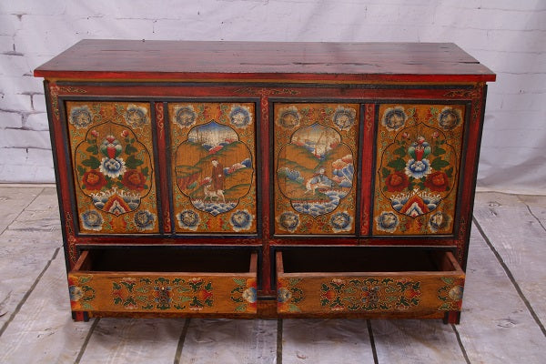 Tibet breite Kommode in traditioneller Bemalung