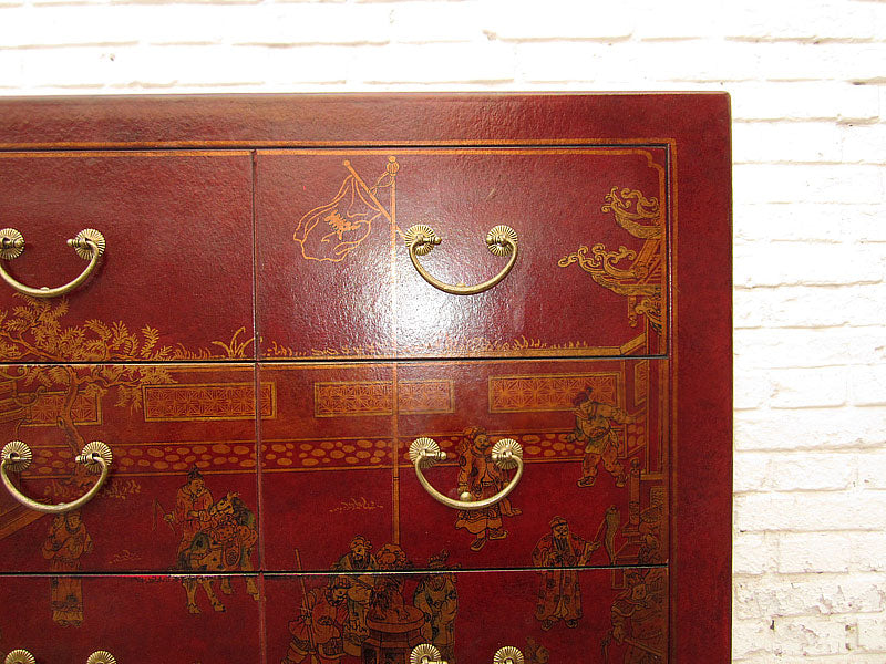 China Schubladenkommode rotbraun Lederoptik Vintage Pinienholz