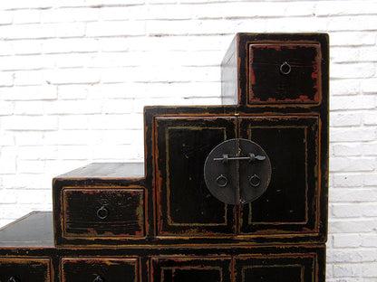 Asien Treppen Kommode Schrank antikschwarz Kolonial Stil Pinie