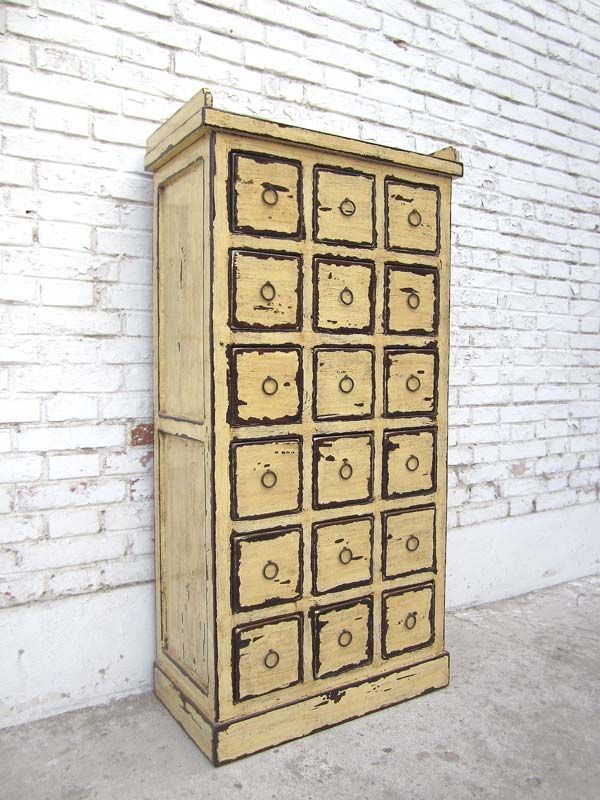 China antik beiger Apothekerschrank Sammlerschrank Pinie viele Schubladen Luxury-Park