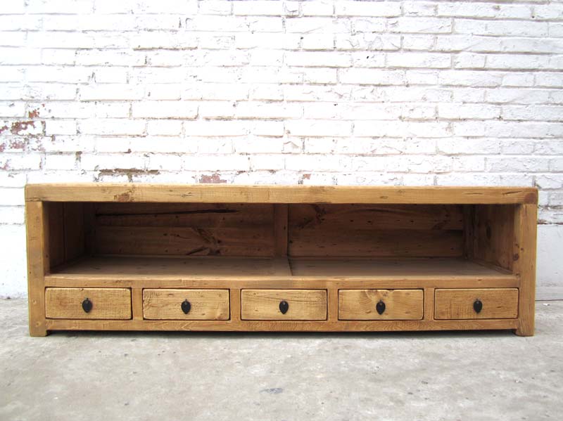 China  Lowboard flache Kommode fünf Schubladen ideal für TV Flachbildschirm Pinie natur von Luxury Park