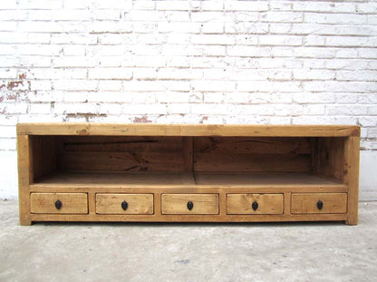 China  Lowboard flache Kommode fünf Schubladen ideal für TV Flachbildschirm Pinie natur von Luxury Park