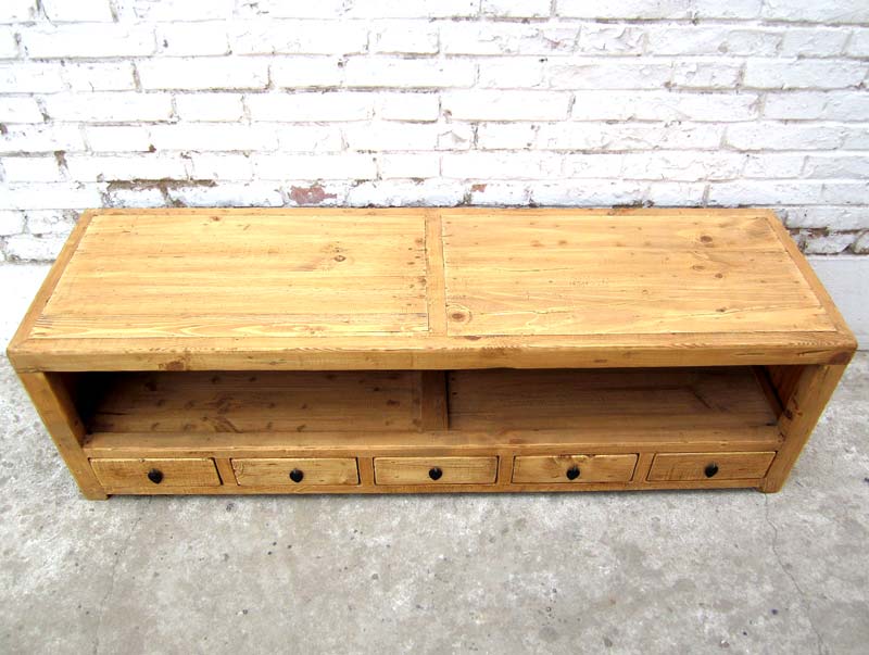 China  Lowboard flache Kommode fünf Schubladen ideal für TV Flachbildschirm Pinie natur von Luxury Park