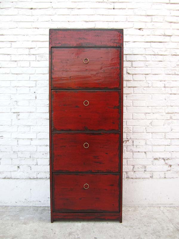 China praktischer Schuhschrank vier breite Fächer braunrote Pinie Antiklook