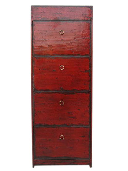 China praktischer Schuhschrank vier breite Fächer braunrote Pinie Antiklook